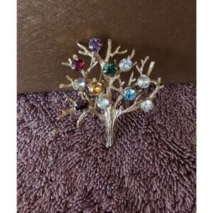 Sterling Silver: Vintage; DCE, Curtis Tree of Life Mixed Rhinestone Brooch Pin
